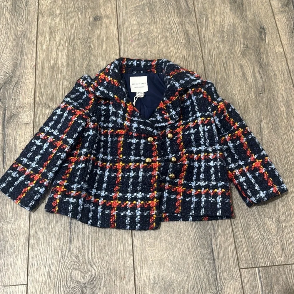 • Janie and Jack • Girls Merchant Marine Plaid Boucle Coat Blue Gold 18-24